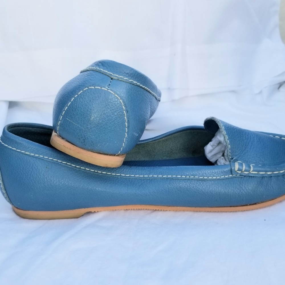 Talbot's , Cornflower Blue, soft leather flat loafers - Picture 3 of 5